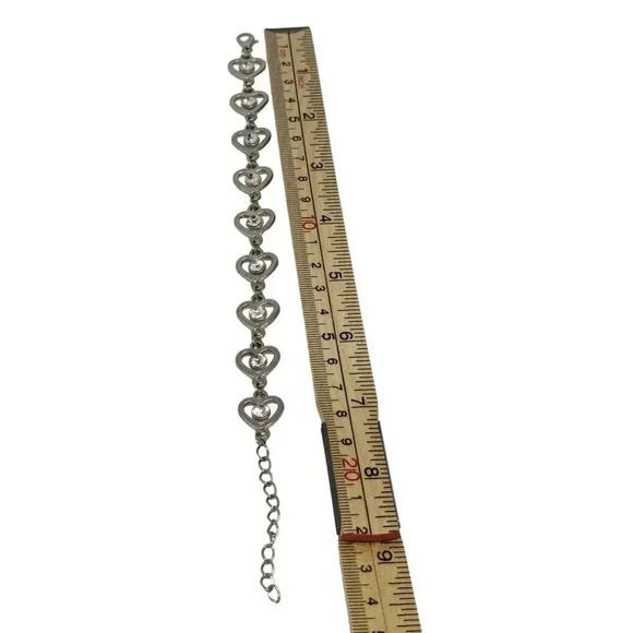 Vintage y2k Silver Tone Heart Chain Bracelet Center Jewels - Picture 3 of 4